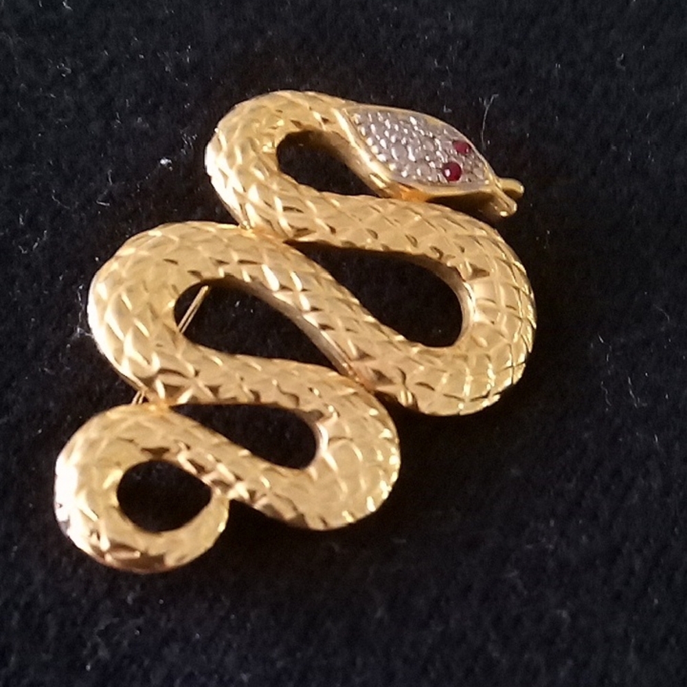 Gold Snake Brooch Pin - Gold Color